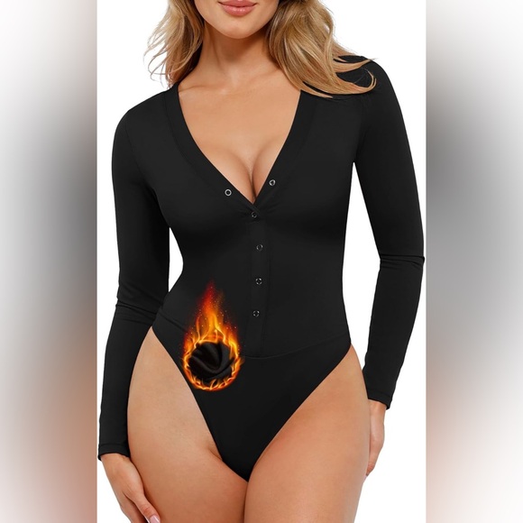 Popilush Other - Popilush Long Sleeve Henley Bodysuit Tummy Control Shapewear RedTag